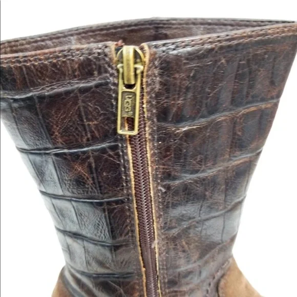 UGG Lou Croco moto brown leather crocodile textured boots 6.5 - Picture 6 of 7